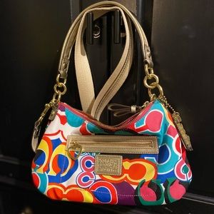 Coach Poppy Daisy Signature “C” Muti Color Bag with Gold Accents